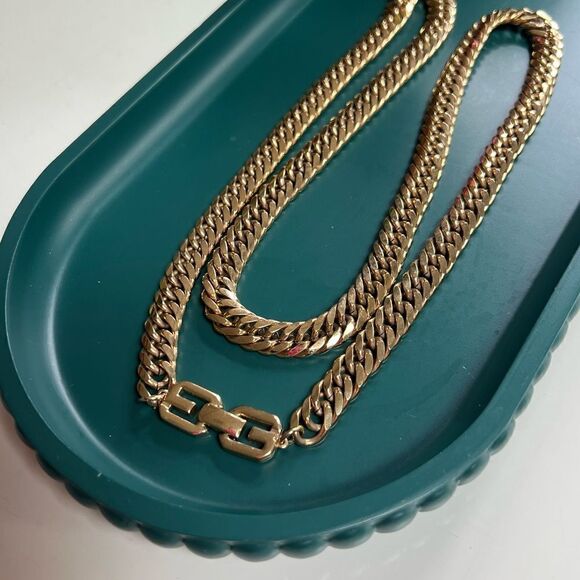 Rare Vintage 1980s Givenchy Gold Logo Miami Snake Chain Necklace - Picture 1 of 16
